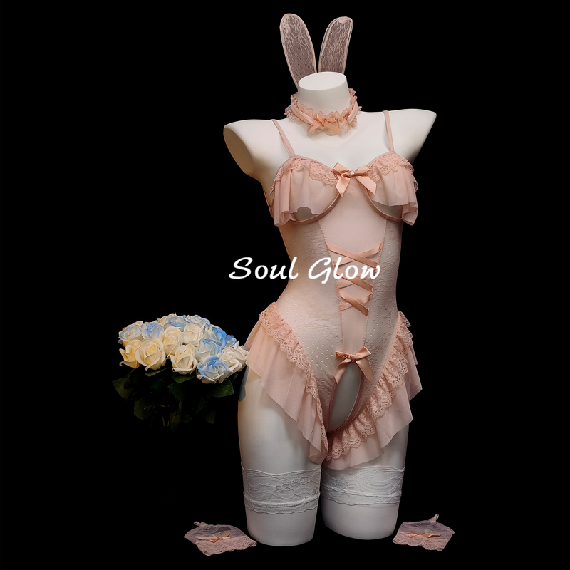 Yueji's "Lace Bunny Girl" Sexy Bunny Girl Lace Temptation Hollow-Out One-Piece Uniform Pajamas Pure Desire Qqny