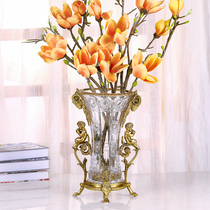 Eurostyle crystal matching copper large vase swing piece living room Xuanguan table pure copper glass vase transparent decorative florin
