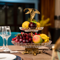 Eurostyle Crystal Glass Inlaid Copper Double Fruit Tray Living Room Home Full Copper American Home Tea Table Dry Fruit Tray Hem