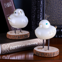 Nordic Brief Solid Wood Base Glass Small Bird Living Room Decent Board Room Furnishing Modern Home TV Cabinet Decoration Pendulum