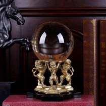 Eurostyle Creativity Bronze Lion Water Crystal Ball Swing Piece Living Room Genguan American Luxury Home Decoration Wine Cabinet Decoration Furnishing