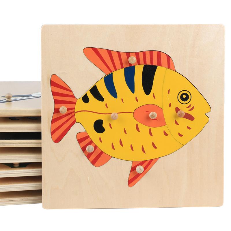 Montessori Oriental Baby-friendly Montessori early education toys animal and plant puzzle grip panel wooden puzzle cognition