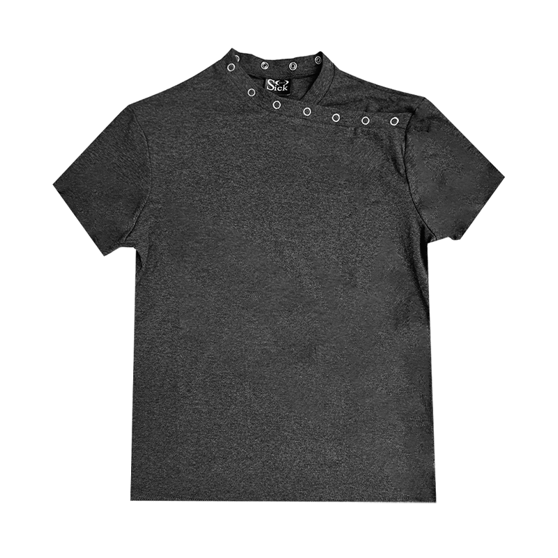 Sosick【Original Authentic】Metal Buckle Cross Collar Straight Shoulder Knitted Slim Fit T-Shirt for Men and Women