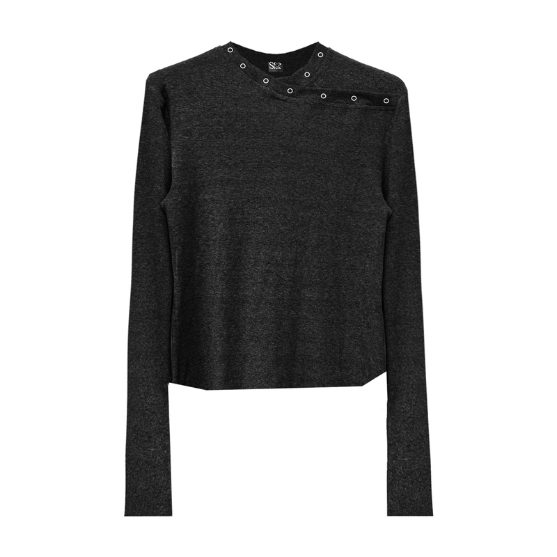 No Sicking25Aw*Original Metal Buckle Cross-Over One-Piece Collar Straight Shoulder Chord Knit Slim Long-Sleeve Unisex* No Sicking25Aw*Original Metal Buckle Cross-Over One-Piece Collar Straight Shoulder Chord Knit Slim Long-Sleeve Unisex*