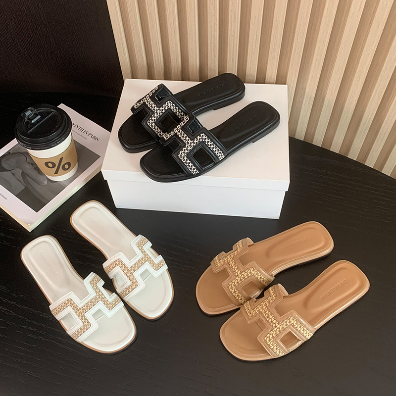 Suitable for Those Who Like Hermès X Zhanma Collaboration 2026 New Model Slip-On Summer Slippers Women's Flat Sandals Women's Shoes