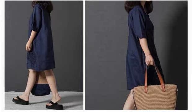Mùa hè 2019 mới kích thước lớn của phụ nữ gió quốc gia thêu lỏng đầm dài tay áo cotton và vải lanh Một chiếc váy chạm đáy từ - A-Line Váy mẫu váy chữ a