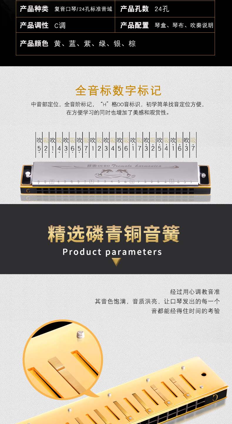Harmonica người mới bắt đầu người lớn Giới thiệu học sinh trẻ tự học nhạc cụ 24 lỗ tremolo Harmonica c - Nhạc cụ phương Tây trống lắc
