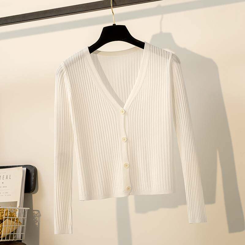 Summer light thin collar air conditioning shirt long sleeve knit cardiovert lady summer air conditioning office air-conditioned room jacket-Taobao