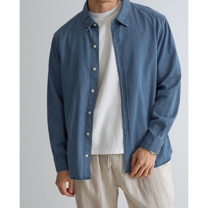 Houyi [Classic Denim] Enzyme-Washed Denim Shirt, Soft Retro Loose Long-Sleeved Casual Jacket for Men