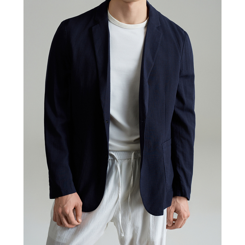 Houyi [Linen Blend] Casual Business Suit Slim Fit Men's Suit Jacket Breathable Spring/Summer Style