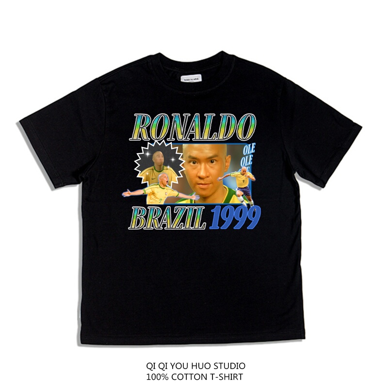 Digital Direct-Print Ronaldo and Tony Leung Collaboration Printed Short-Sleeve T-Shirt, Heavyweight Pure Cotton, Vintage Men's Style Digital Direct-Print Ronaldo and Tony Leung Collaboration Printed Short-Sleeve T-Shirt, Heavyweight Pure Cotton, Vintage Men's Style