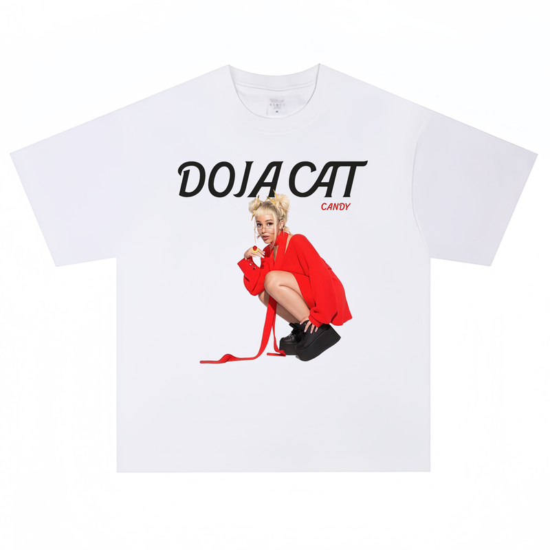 Printed Doja Cat Heavy Cotton Rock Short-Sleeve T-Shirt Vintage American Hip-Hop Style
