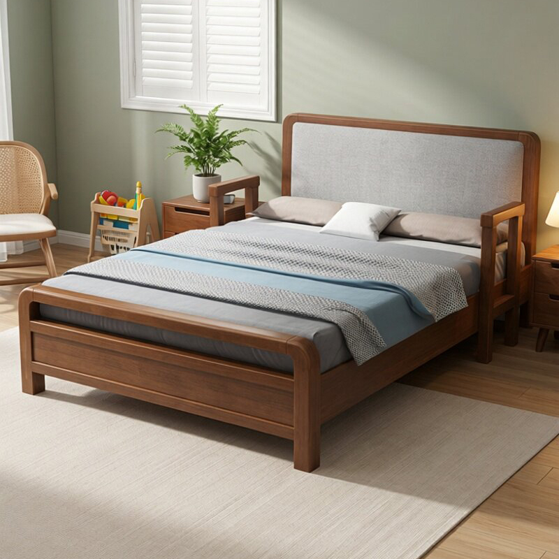 Solid Wood Nursing Bed for the Elderly, Single Bed, 1.2m for Home Use, 1.2m Special Bed with Armrests for Nursing Homes, 1m Small Bed
