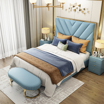 Hong Kong-style light luxury bed ins Red 1 8 meters double master bedroom Nordic small post-modern minimalist zhen leather bed