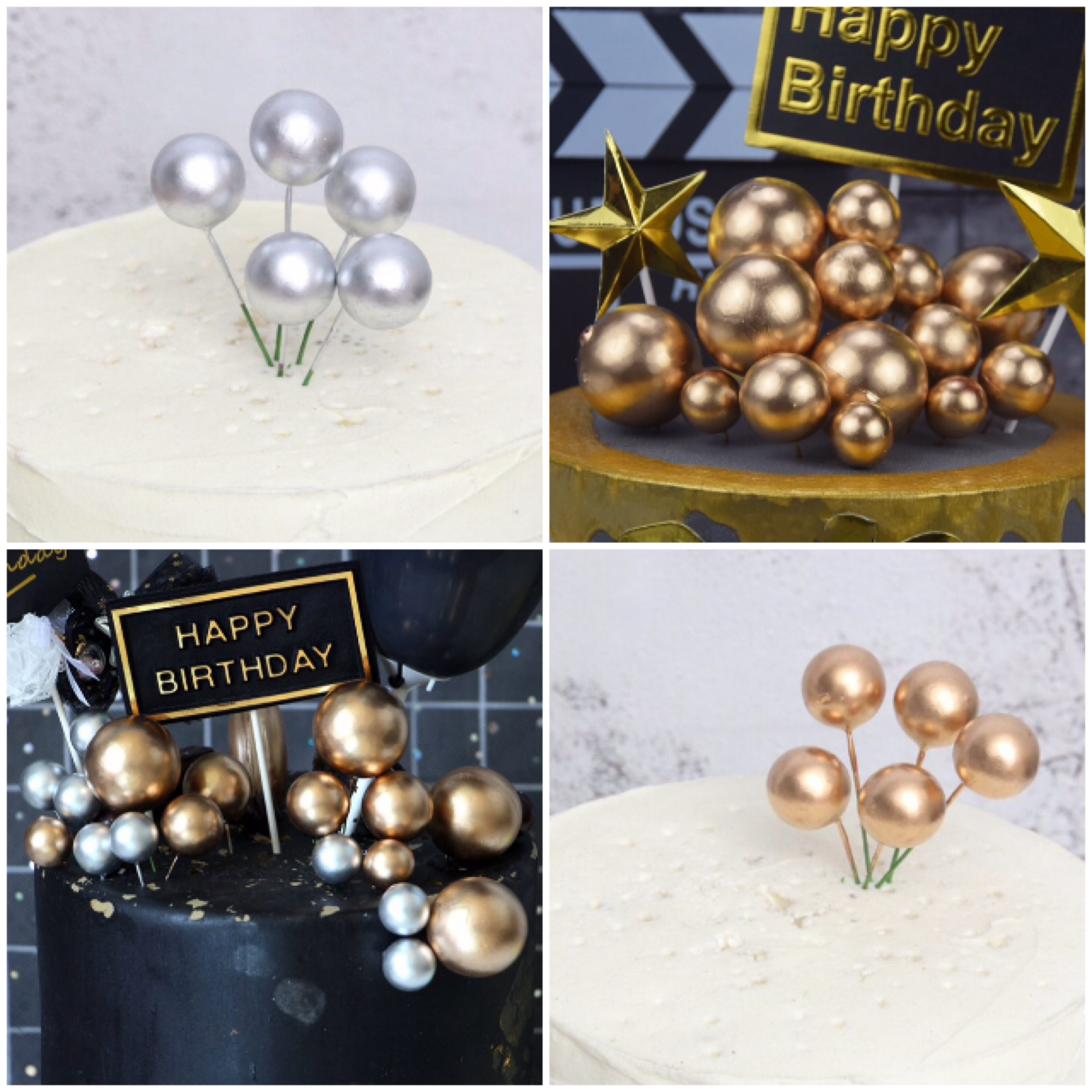 Net red creative polishing ball Gold ball Silver ball Birthday cake decoration decoration Dessert table Baking plug-in accessories