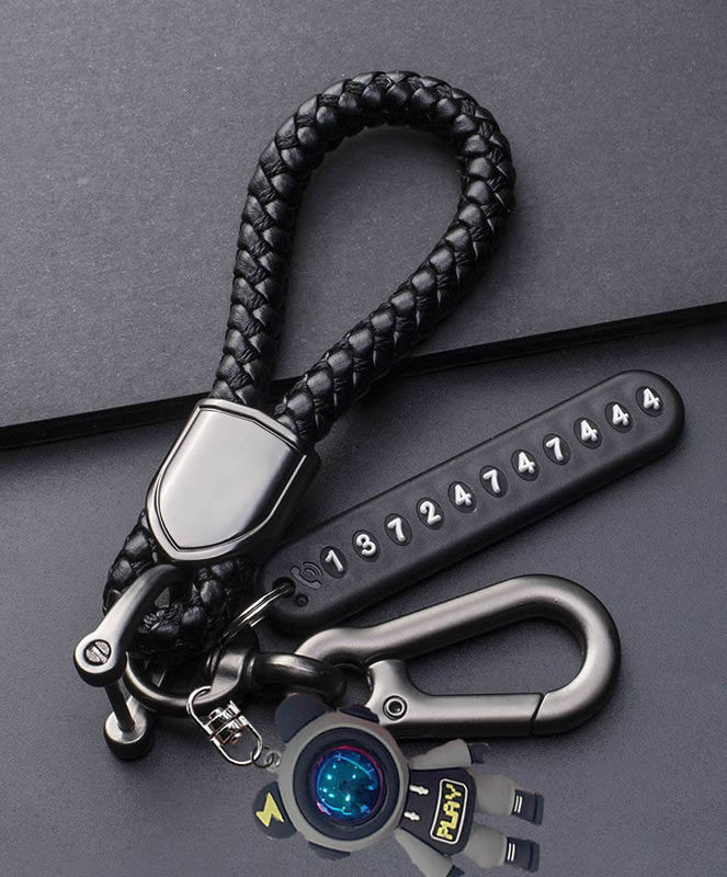 Thick Handmade Leather Rope Woven Car Keychain for Men and Women, Waist Hanging Accessory for Couples, Bag Decoration, Anti-Lost Number Tag