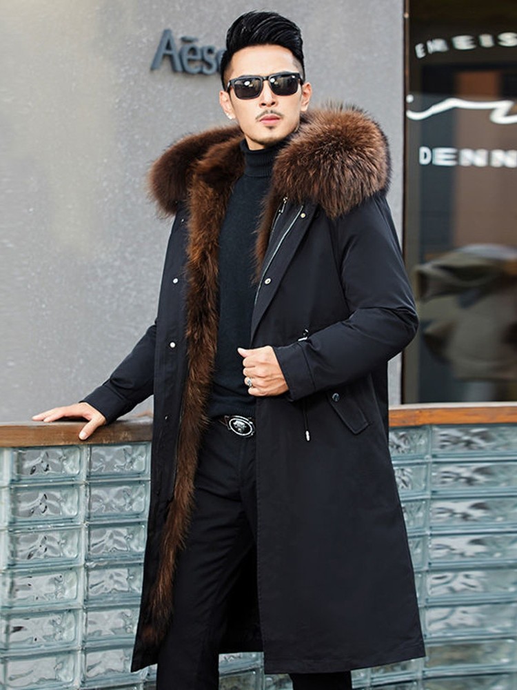 Mens Parker Detachable Liner Fox Fur Coat Large Size Long Winter