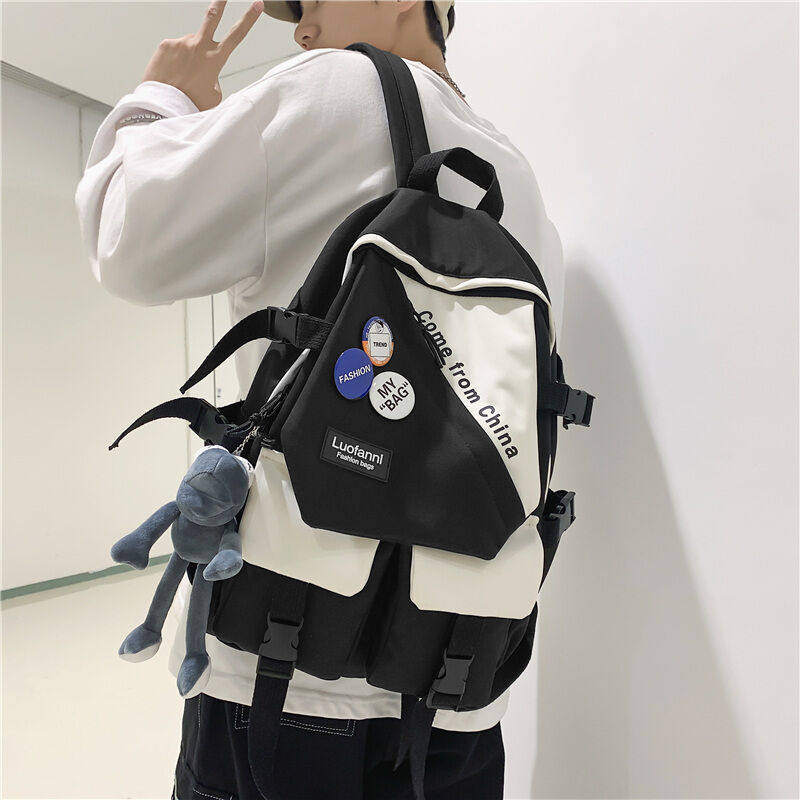 Dreamfan School Bag Women Trends Ins Wind Double Shoulder Bag Men's Junior High School High School Students Anti Splash Water Computer Bag Casual Backpacks 