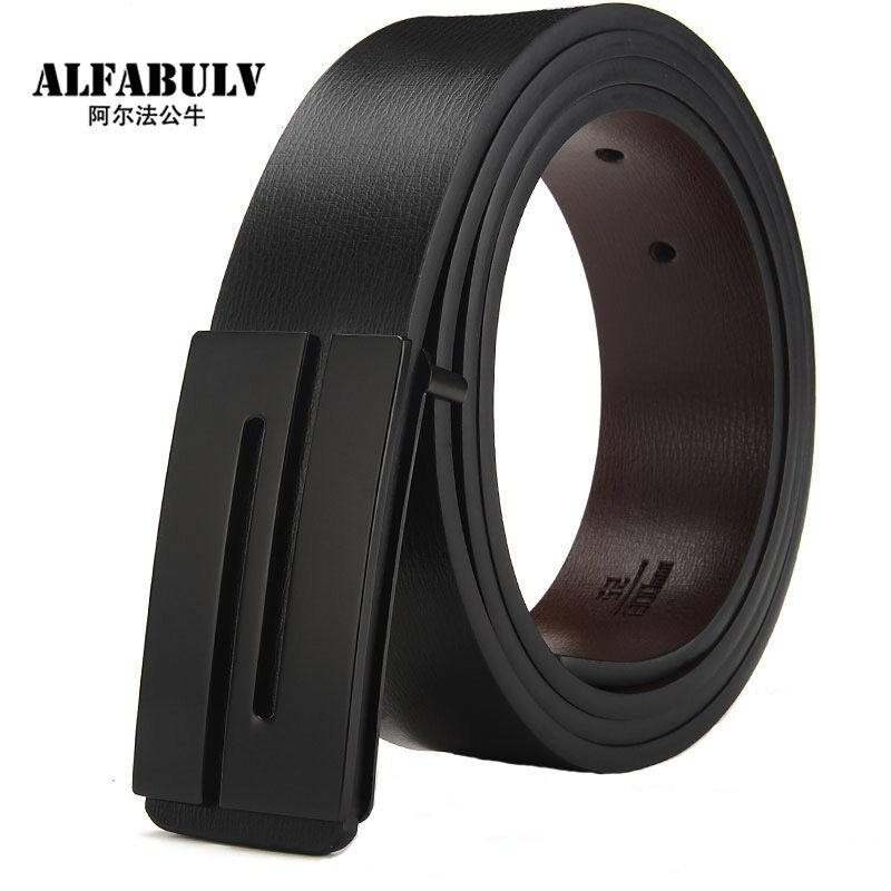 Alpha Bull Men's belt with leather cow belt smooth and button belt with men slide belt 3 3cmD
