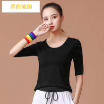 Jinqu Square Dancing Clothing Women Blouses Short Sleeves Dancing Clothes Practice Cotton Dance Wear-shirt Half-sleeve Black mid-sleeve Chang