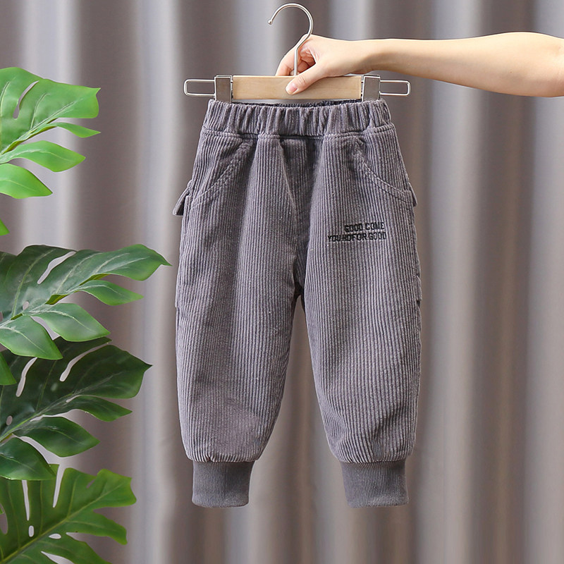 Boy Garsuede pants Children fall winter clothing Children's wick suede pants thickened Male baby Winter warm cotton pants outwear