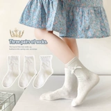 Детские летние тонкие хлопковые цветные носки с бантиком для принцессы, подходит для подростков, средней длины