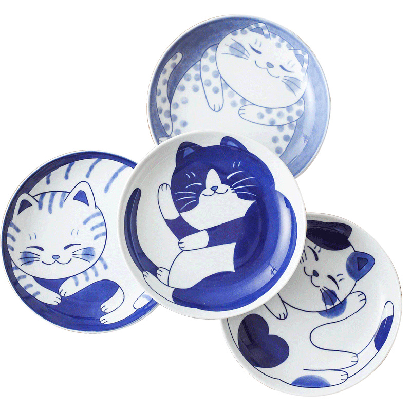 The fawn field'm Japanese imports of ceramic tableware and lovely cat Japanese - style tableware household large plate of Fried rice dish plate