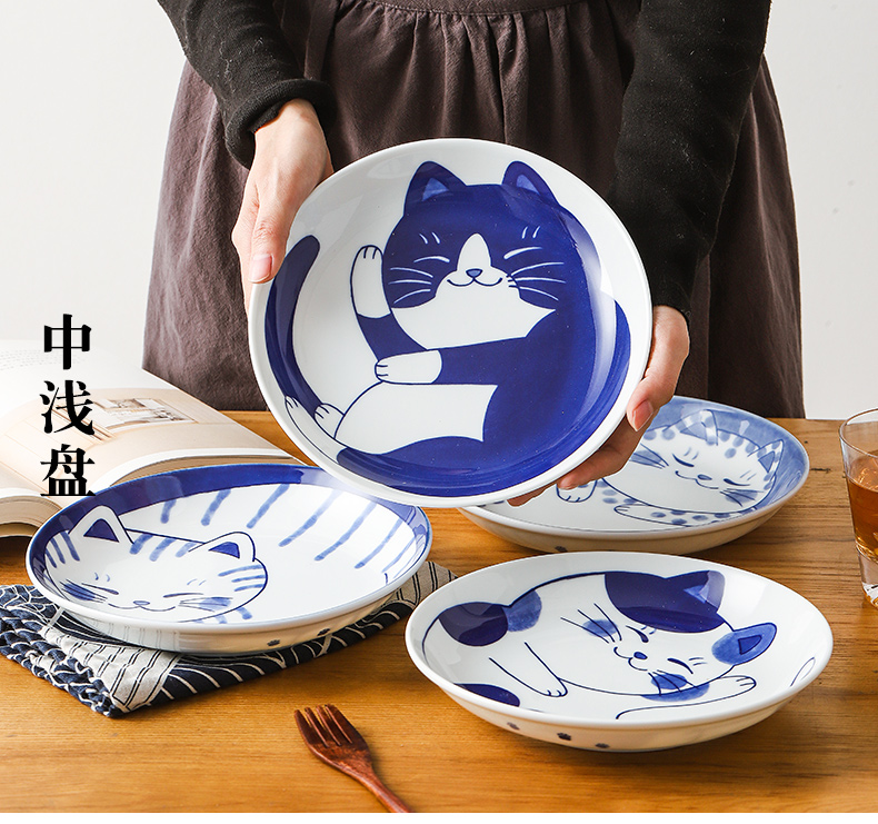 The fawn field'm Japanese imports of ceramic tableware and lovely cat Japanese - style tableware household large plate of Fried rice dish plate