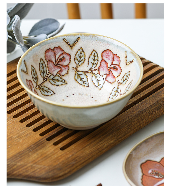 Japan 's imports of ceramic tableware red red flower bowl under the glaze color porringer rainbow such use a Japanese home