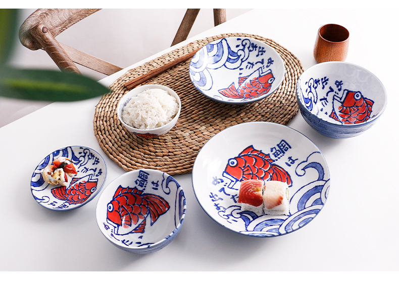 The deer field'm Japanese import under The glaze color tableware bream fish dishes Japanese and wind porcelain sets