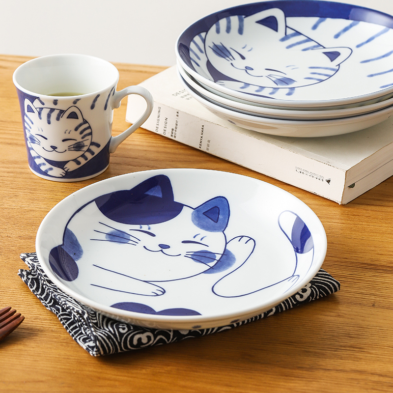 The fawn field'm Japanese imports of ceramic tableware and lovely cat Japanese - style tableware household large plate of Fried rice dish plate