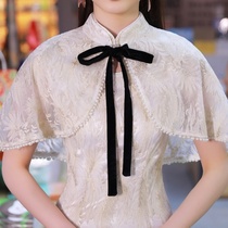 Siteng cheongsam shawl with a noble cloak summer shoulder coat female Joker Net red pearl lace