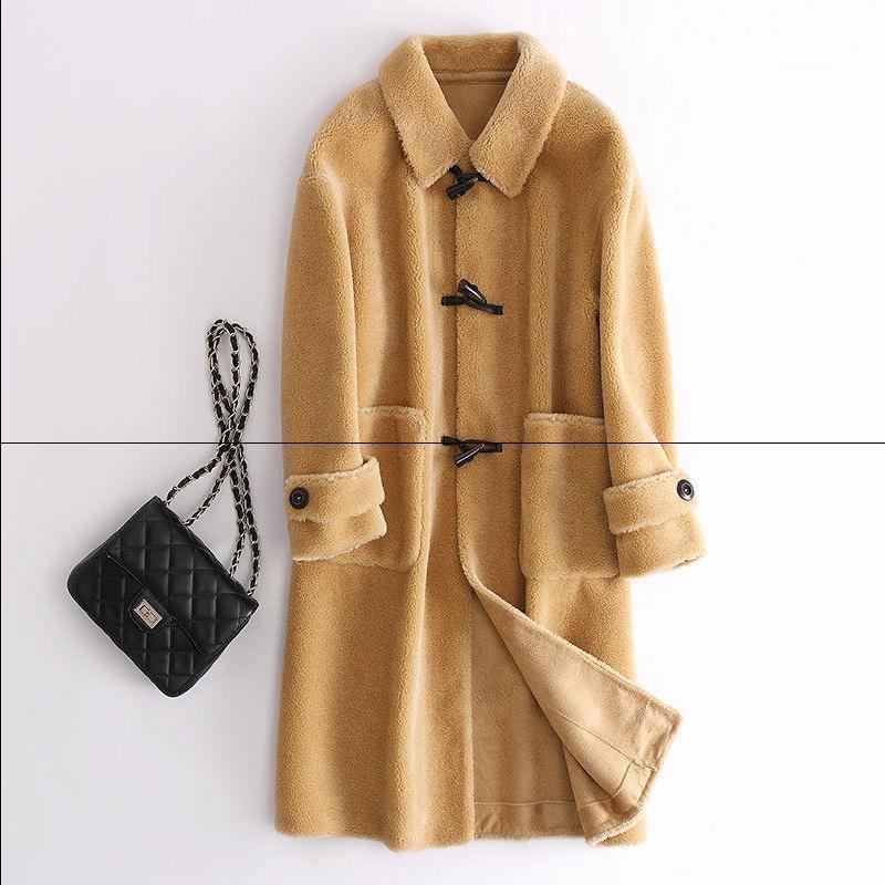 một chiếc áo khoác lông cừu lông 2019 mới phụ nữ áo khoác cashmere của giữa chiều dài hạt len