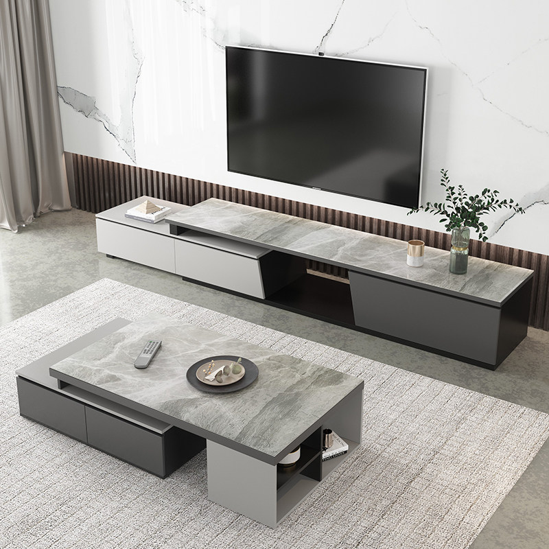 Modern minimalist slate TV cabinet coffee table combination set Nordic minimalist small apartment retractable floor cabinet multifunctional