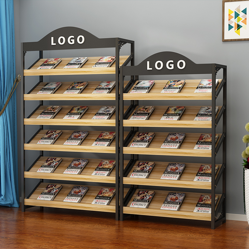 Custom wrought iron newspaper shelf floor magazine book shelf periodical single page shelf book display promotional material shelf