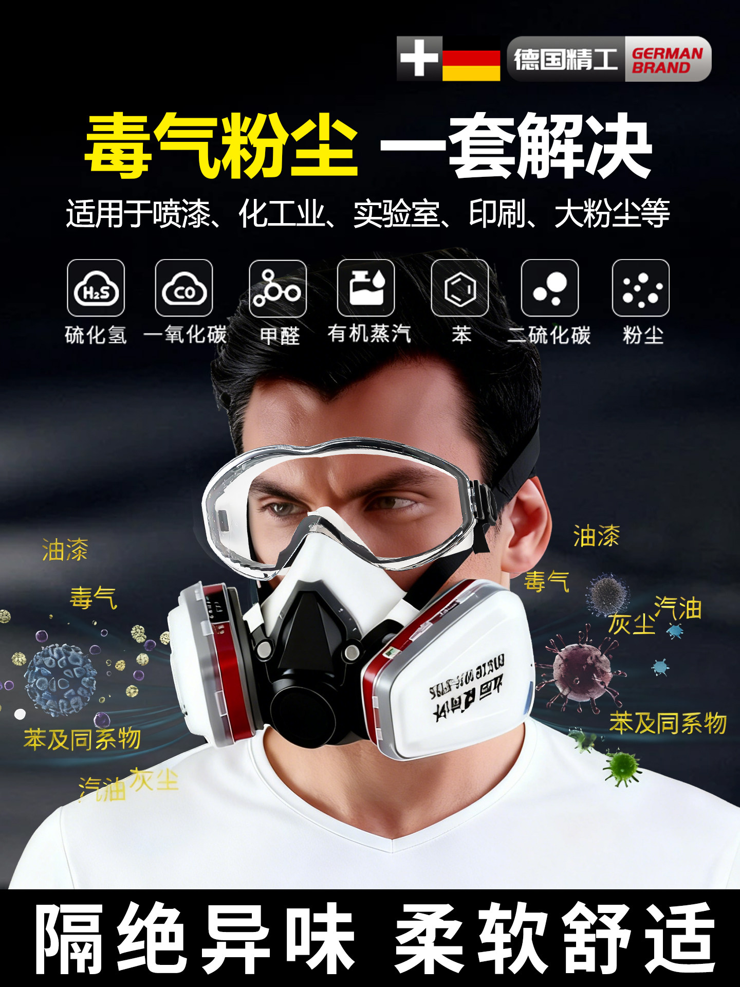 Gas Mask for Spray Painting, Special Protective Mask for Laboratories, Dust-Proof Mask, Anti-Corrosion, Chemical, Toxic Gas, Pesticide Application