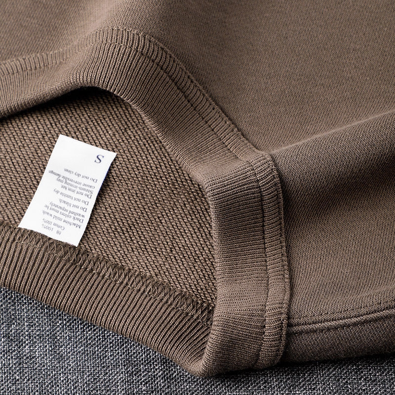 Spring and Autumn Men's Sweatshirt, Japanese Style, 340g Heavyweight Pure Cotton, Matsutake Color, Coffee Color, Round Neck Pullover, Long Sleeve, Loose Top