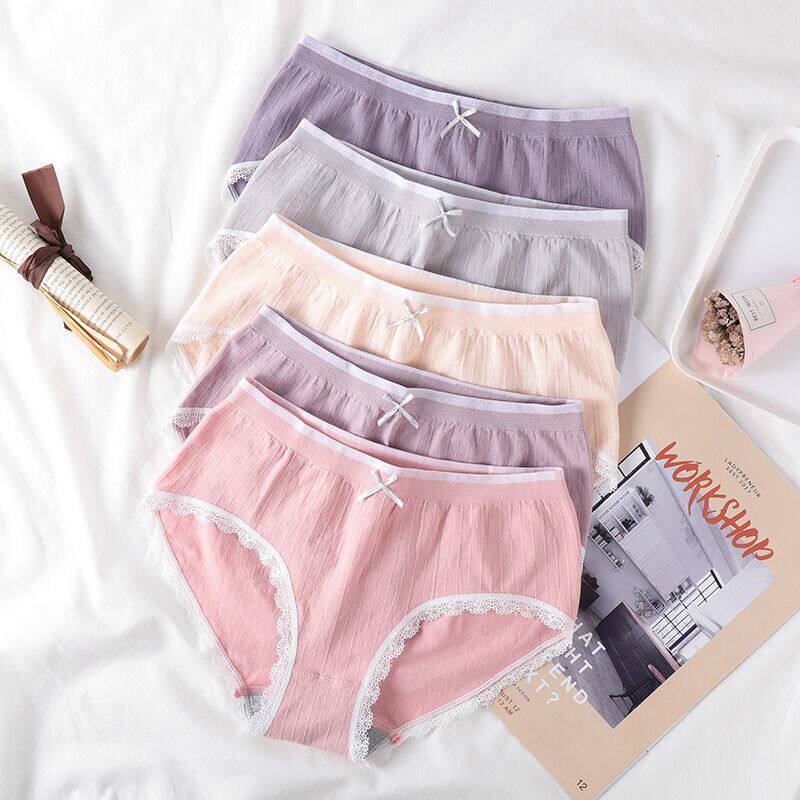Girl lace female panties Flamingo cotton lace Student antibacterial incognito bow mid-waist triangle cool 