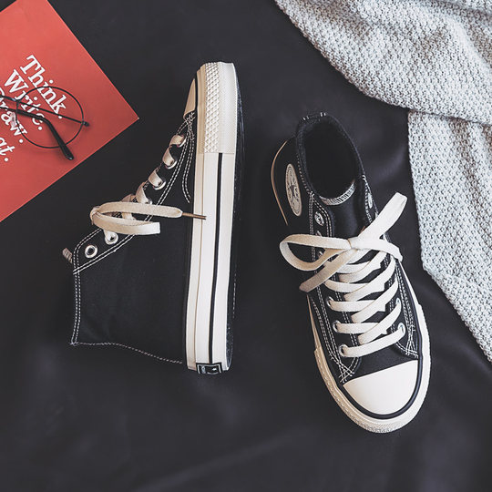 加绒高帮小白鞋帆布鞋女鞋2025年秋冬季新款保暖棉鞋二棉鞋板鞋