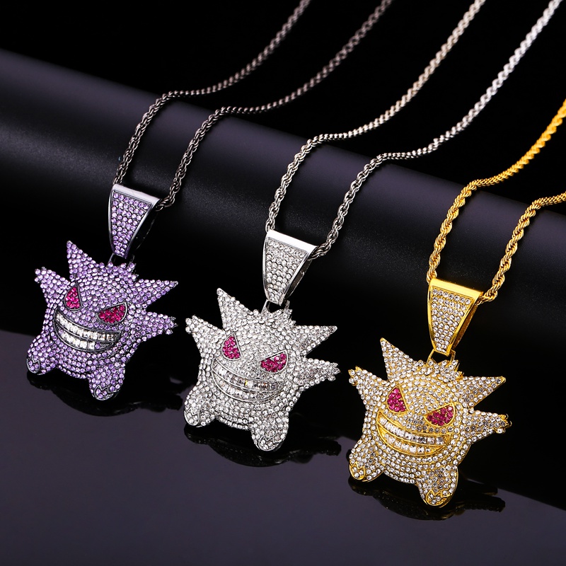 Little ghost necklace hiphop tide brand personality street net red ins hip-hop pendant ghost monster Cuban chain men and women