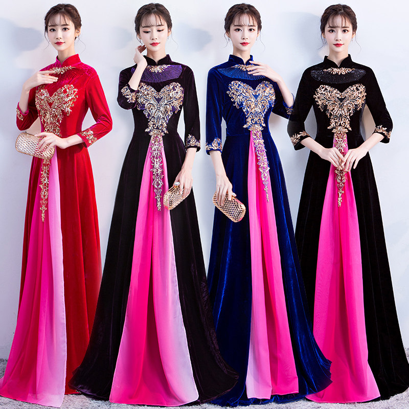 Cantata costumes female long skirt red song competition velvet recitation evening dress choir patriotic performance costumes