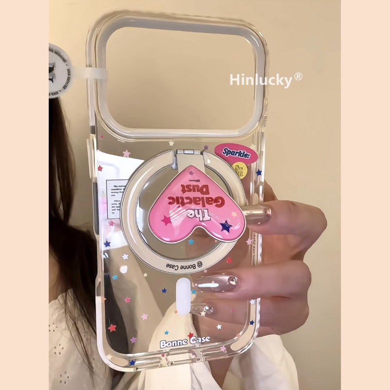 Hinlucky Korean Style ins Colorful Star Heart Foldable Magnetic Stand Suitable for Apple 17 Phone Case iPhone 16 Pro Max New 15 Soft Case 14 Anti-Drop Protective Cover 13 Super Nice-Looking