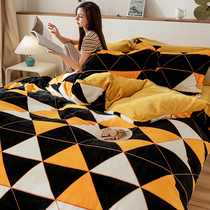 Thickened Coral Suede Bed Four Pieces Double Face Suede Rabbit Velvet Winter Warm Fleck Velvet Crystal Suede Bed Linen