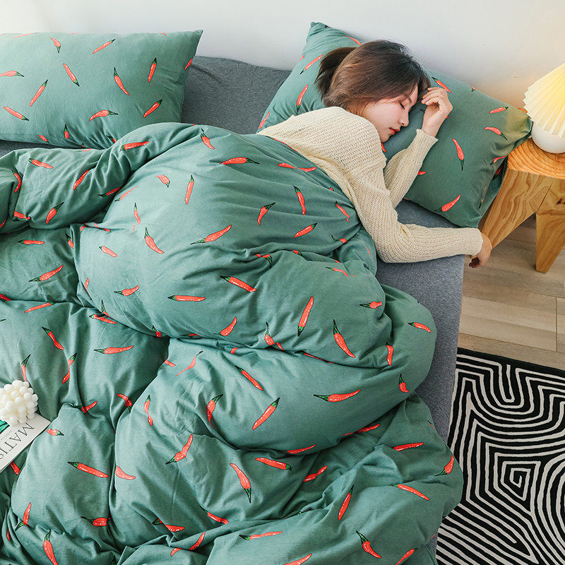 Full cotton washed cotton four pieces of pure cotton nude sleeping knit cotton color woven mesh red with four pieces 1 5m days of geranium 1 8m