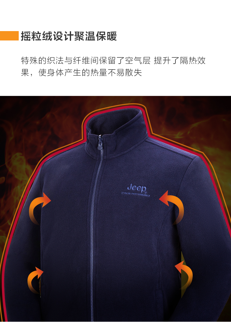 Jeep 男士户外防风保暖 抓绒衣外套 YKK拉链 图6