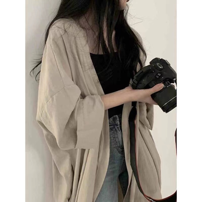 Pure Cotton Shirt for Women, New Summer Trench Coat, Mid-Length, Loose, Versatile, Thin, Sun-Protective Outerwear for Women, Trendy