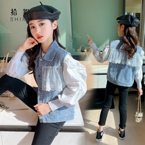 Girls cowboy vest autumn clothing 2021 new childrens clothing Korean version of the horse clip in the big child girl Super foreign air vest tide tide