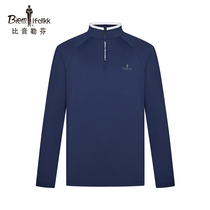 Bhiyin Leuven Spring Mens Stand-Up Collar Clear Color Long Sleeve T-Shirt Athleisure Placket Semi-Zip Top