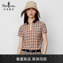 Bjørn Löfven 2022 Summer New Womens Short Sleeve Polo Check Fashion Retro Casual Lapel T-Shirt Anti-Wrinkle