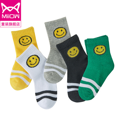 猫人5双秋冬儿童加厚纯棉袜子